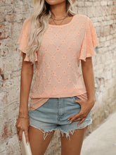 Eyelet Round Neck Flutter Sleeve Top OutfitFlow